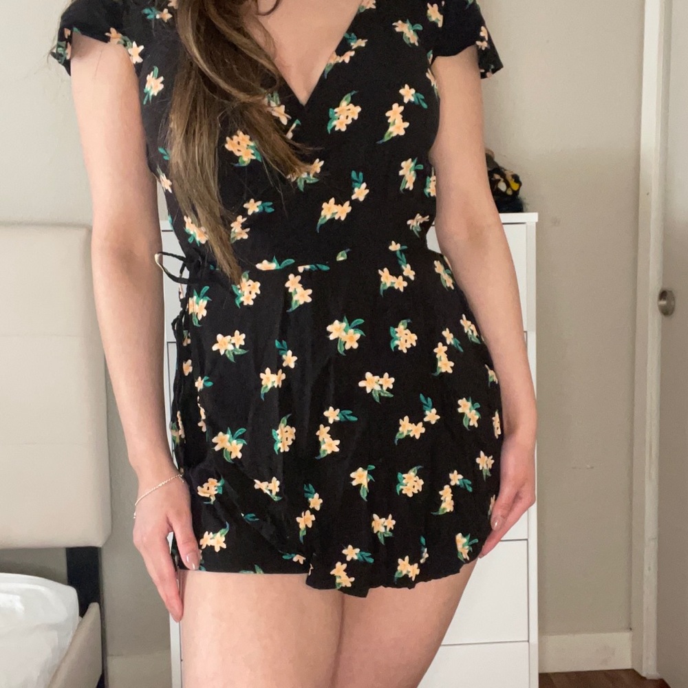 Hollister Black Floral Romper